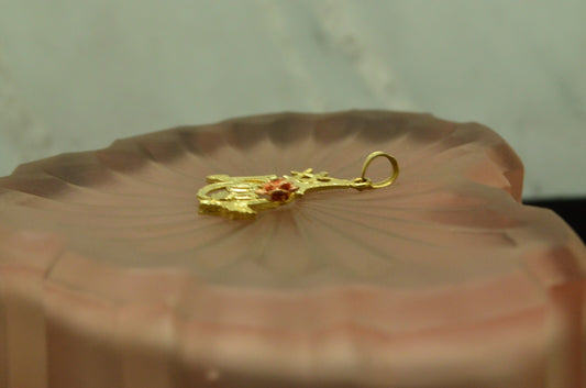 14K Yellow Gold "#1 Mom" pendant charm w/ rose gold flower accent