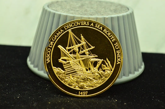 925 Silver Franklin Mint Art Round History Of Mankind Vasco Da Gama Sea Route