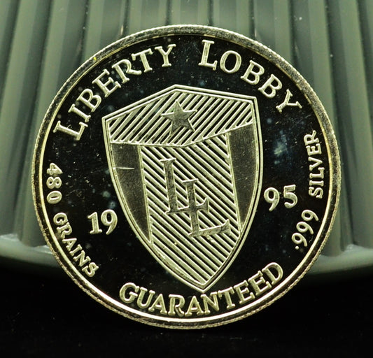 1995 Liberty Lobby Thomas Jefferson Art Round -1 Troy Oz .999 Silver