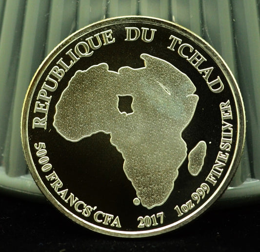 2017 Chad 5000 Francs African Lion -One Troy Oz .999 Silver