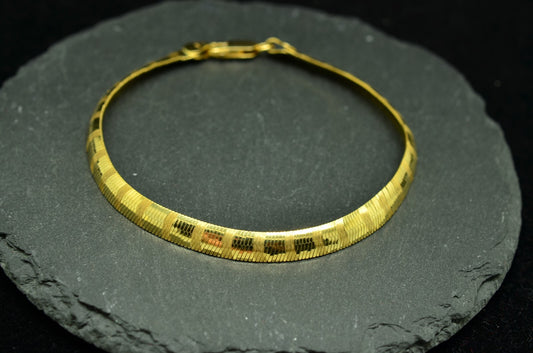 7" 14K Yellow Gold Etched Herringbone Chain Bracelet 5mm 5.0 grams