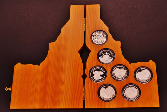 Celebrate Idaho Seven .999 Silver Round Set in Custom Idaho Shaped Wooden Box