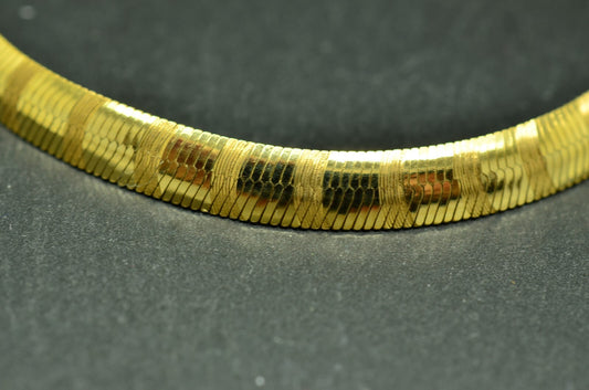 7" 14K Yellow Gold Etched Herringbone Chain Bracelet 5mm 5.0 grams