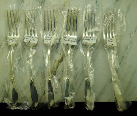 925 Sterling Silver Wallace Wishing Star Set of 6 Dinner Forks 7 1/8"