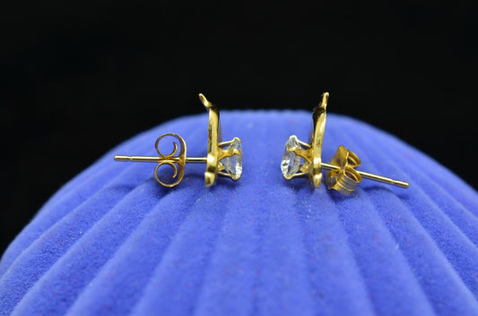 14K Yellow Gold Dolphin with CZ Stud Earrings