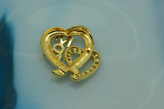 Vermeil 925 Sterling Silver two open hearts "MOM" pendant charm w/ cz accents