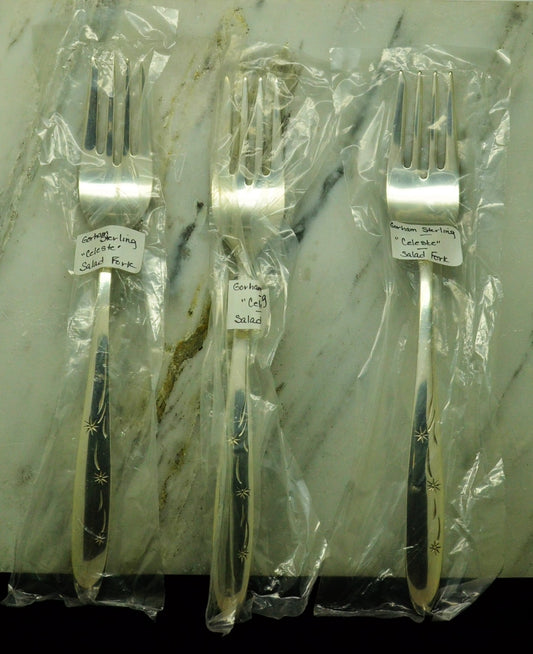 925 Sterling Silver Gorham Celeste Set of 3 Salad Forks 7"
