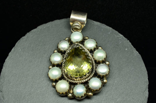 925 Sterling Silver Citrine and Pearl pendant charm
