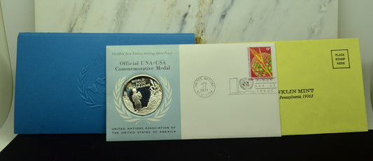 1971 Franklin Mint 925 Sterling Silver Medal First Day Cover -World Food Program