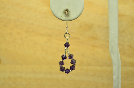 925 Sterling Silver dangling purple beaded fishhook earrings