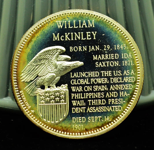 925 Silver Franklin Mint Art Round Presidential Treasury William McKinley