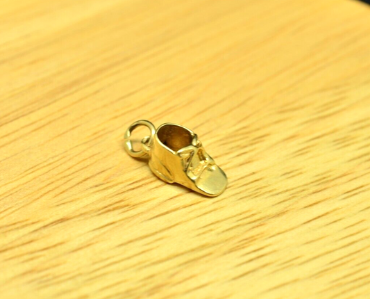 14K Yellow Gold 3-D baby shoe pendant charm -tiny