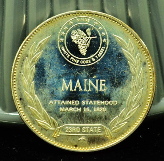 925 Silver Franklin Mint Art Round State of Maine