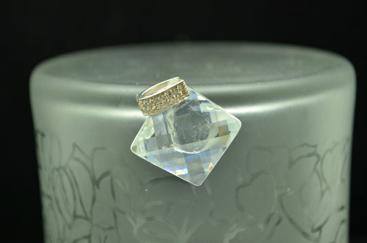 925 Sterling Silver faceted quartz crystal pendant w/ cz accents on the bail