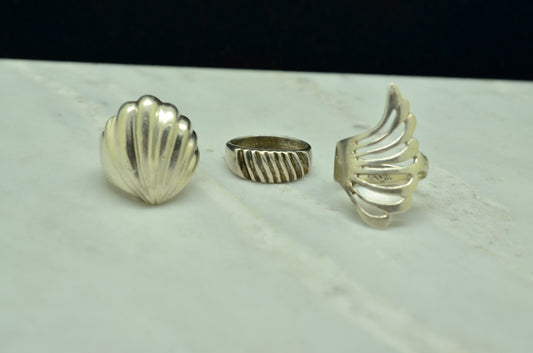 Lot Of Three 925 Sterling Silver ring bands -various designs & sizes