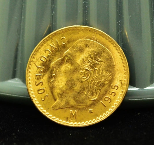 1955-M Mexico 5 Pesos Gold Coin BU KM#464