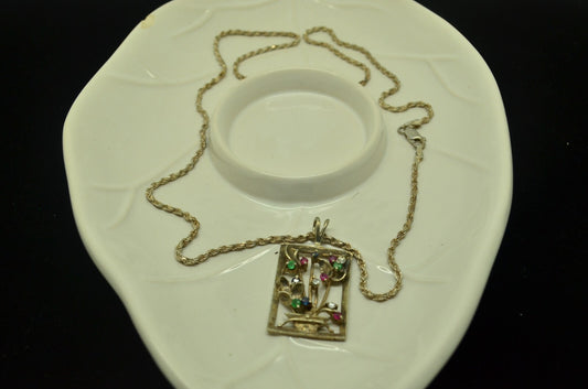19" 925 Sterling Silver colorful CZ pendant necklace