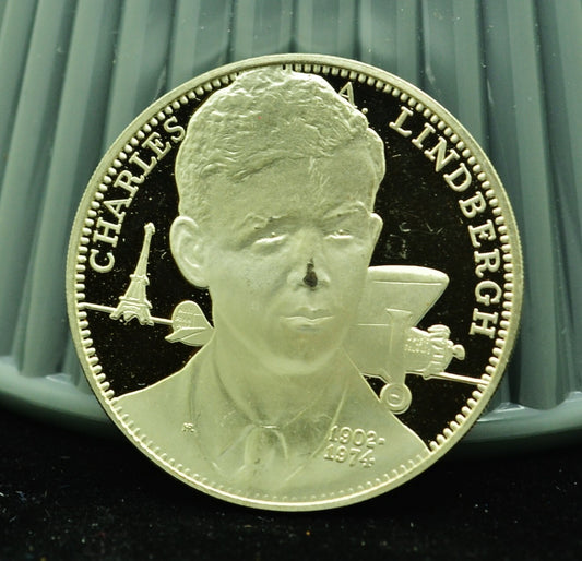 1975 Charles Lindbergh Franklin Mint Art Round 92.5% Silver
