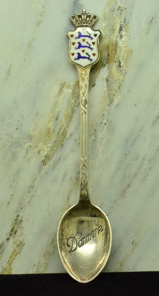 925 Sterling Silver Denmark Souvenir Spoon w/ Enamel 4 3/8" 13.2g
