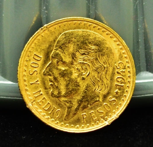 1945 Mexico 2 1/2 Pesos Gold Coin BU w/ Rim Damage 2.50 KM#463