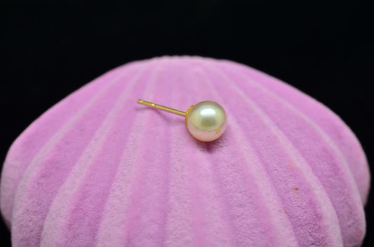 14K Yellow Gold 6.5mm Natural White Pearl Single Stud Earring -just one