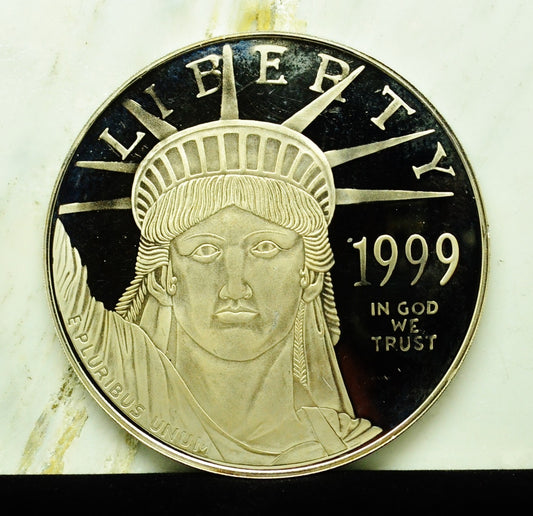 1999 Statue Of Liberty Art Round -4 Troy Oz .999 Silver w Platinum Finish