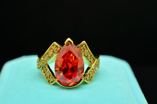 Vermeil 925 Sterling Silver Pear Cut Red CZ Solitaire Ring Band  Sz 6.75