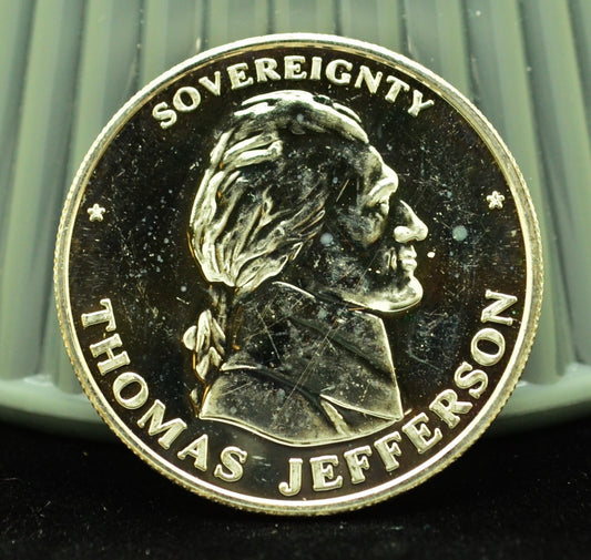 1995 Liberty Lobby Thomas Jefferson Art Round -1 Troy Oz .999 Silver