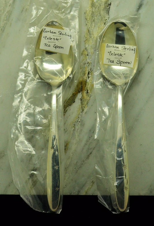 925 Sterling Silver Gorham Celeste Set of 2 Teaspoons 6"
