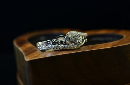 10K White Gold White Sapphire Sculptural Engagement Ring Diamond accents Size 7