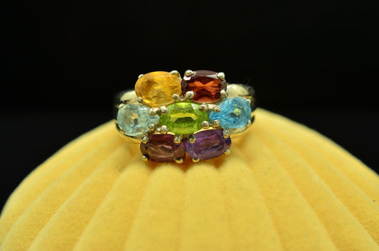 925 Sterling Silver Colorful Multi-Stone Ring Band Size 5.75