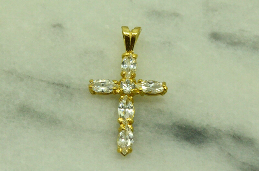 14K Yellow Gold cubic zirconia covered cross pendant charm