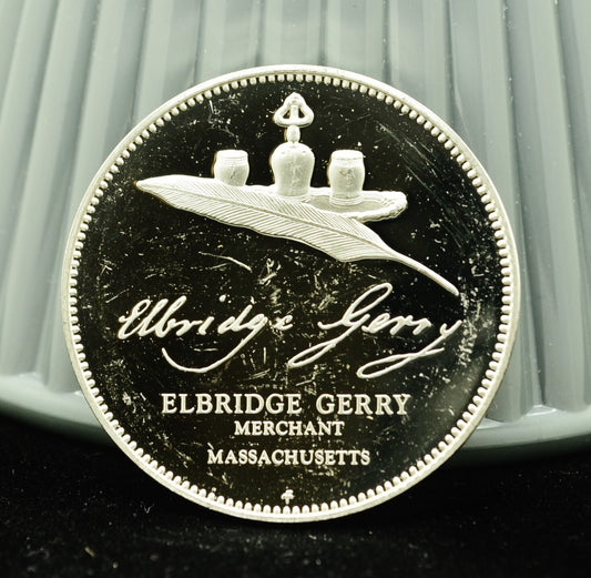 1975 Elbridge Gerry Merchant Massachusetts Franklin Mint Art Round 92.5% Silver