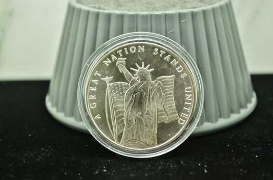9-11 A Great Nation Stands United Art Round -1 Troy Oz .999 Silver