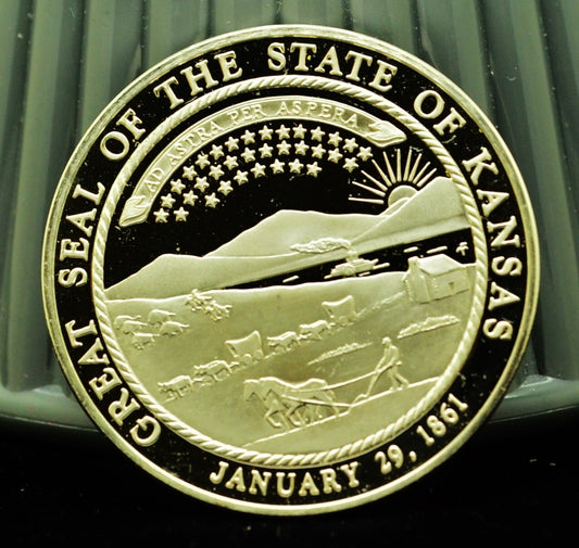 925 Silver Franklin Mint Art Round State of Kansas