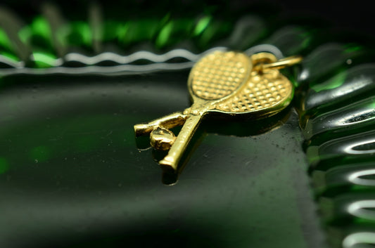 14K Yellow Gold Pair of Tennis Racquets and Tennis Ball Pendant Charm