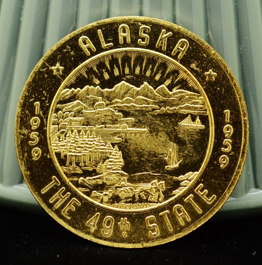 1959 Alaska 49th State Fairbanks Golden Heart Souvenir Money Brass Trade Token