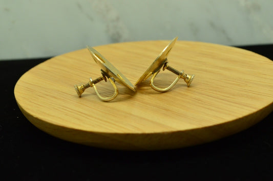 Gold plated 925 Sterling Silver round framed four leaf clover screwback earrings