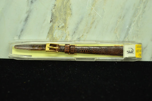 8mm HIRSCH BROWN LEATHER VINTAGE WATCH BAND STRAP GOLD TONE BUCKLE -NIB