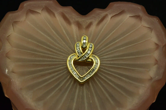 14K Yellow gold open heart with diamonds pendant charm 0.40 tcw