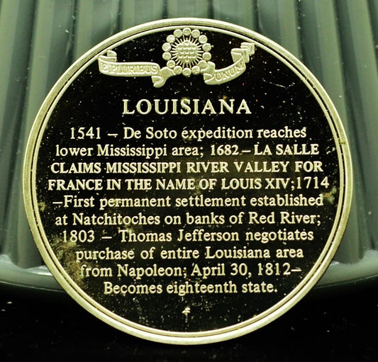925 Silver Franklin Mint Art Round State of Louisiana