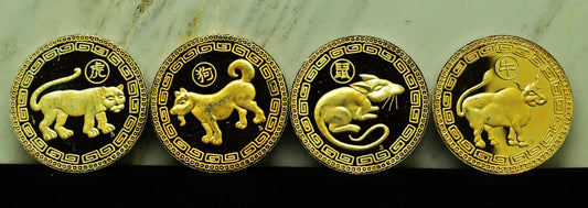 Lot of 4 Chinese Zodiac Art Rounds Rat Dog Ox Tiger 1 oz .999 Silver Each