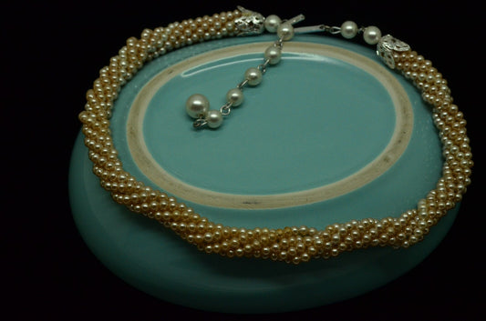 13-15" Silver Plated twisted strands imitation pearl choker necklace #D3735