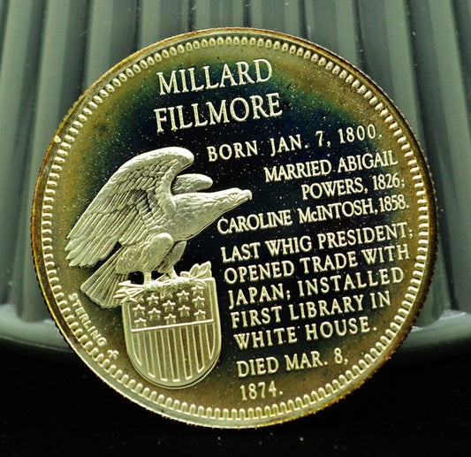 925 Silver Franklin Mint Art Round Presidential Treasury Millard Fillmore