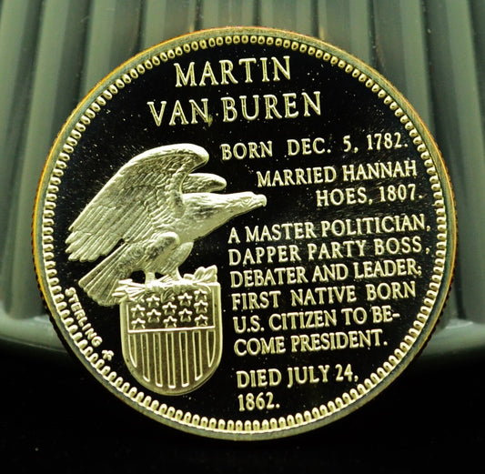 925 Silver Franklin Mint Art Round Presidential Treasure Martin Van Buren
