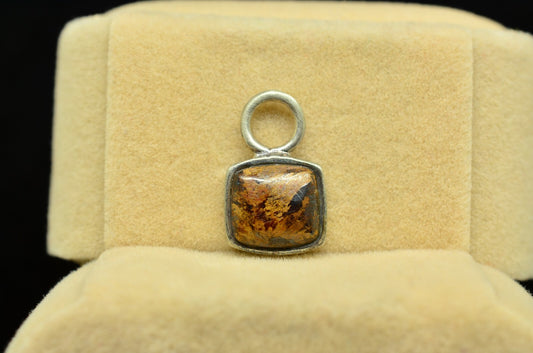 925 Sterling Silver square bronzite pendant charm
