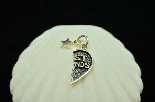 925 Sterling silver half-heart Best Friends pendant charm