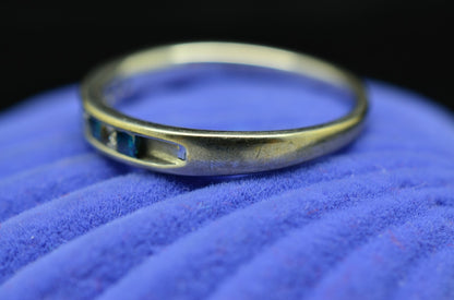 10K White Gold Alt Blue & White Diamond 9 Stone Anniversary Ring Band Size 6.75