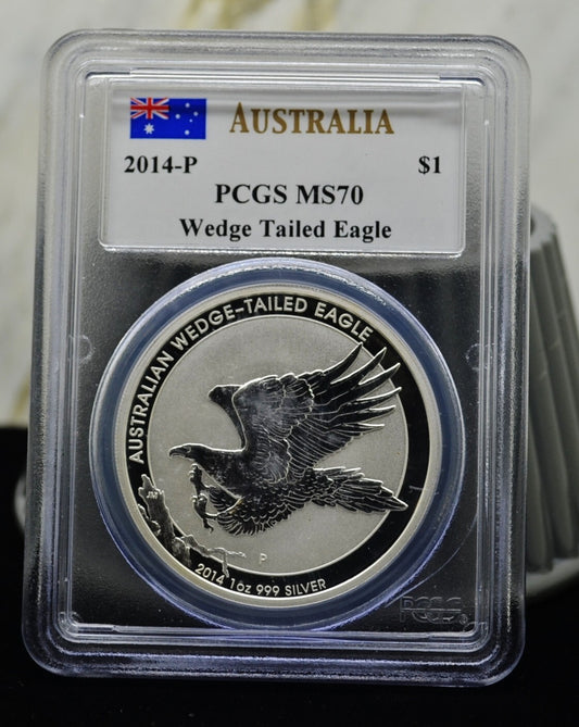 2014-P $1 Australia Wedge Tailed Eagle 1 Oz Silver PCGS MS70 Mercanti Signed