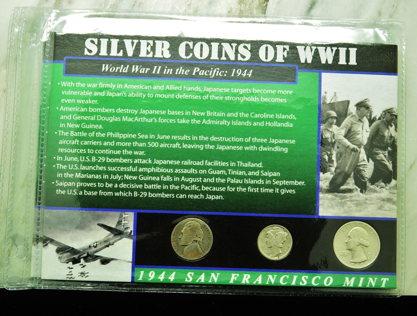 10 Display Pages of Silver Coins of WWII each w/ a Silver Nickel Dime & Quarter